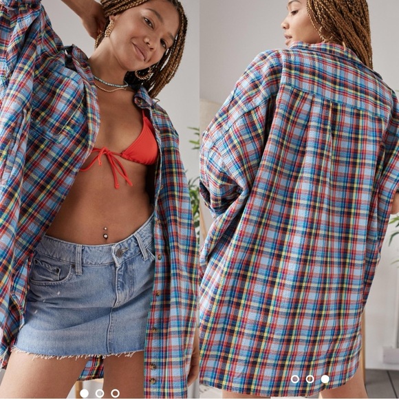 Urban Outfitters Muticolor Bryce Check Button-Down Oversized Shirt Size Medium - Picture 1 of 6